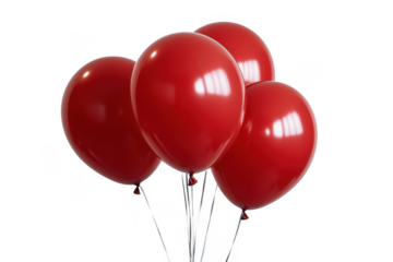 4 red balloons isolated on transparent background, png file, no background png file