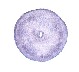 O letter. Watercolor blueberry bagel art on white background highlighting textured details in purple and blue hues.