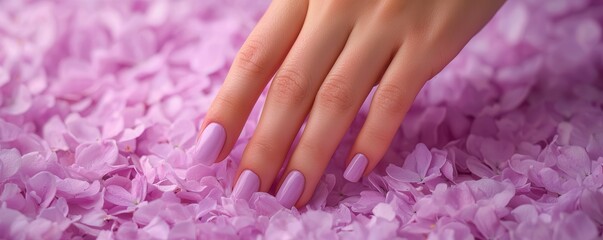 Fototapeta premium A delicate hand gently touches a vibrant bed of pink petals, showcasing elegance and beauty in nature.