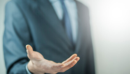 Fototapeta premium Businessman hand touching virtual screen