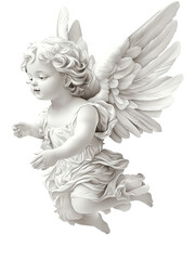 Fototapeta premium Christmas sculpture of an angelic cherub PNG isolated on transparent background, white background.