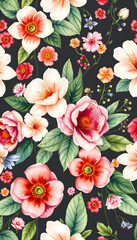 Beautiful seamless floral pattern with watercolor hand drawn gentle summer flowers. Stock illustration. Natural artwork isolated with white highlights, png