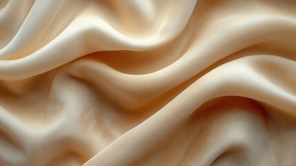 Obraz premium A close-up of smooth, beige silk fabric with elegant folds and gentle waves, creating a soft and luxurious texture.