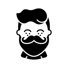 Bearded man's face vector icon. Hipster character