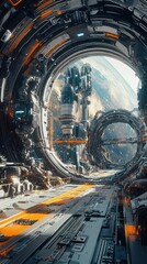 Obraz premium Bustling Intergalactic Space Station Environment