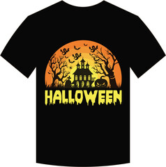 Halloween T-Shirt Design, Halloween house , black background.