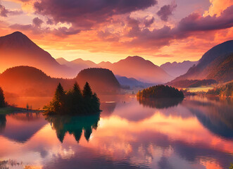 sunset over the lake