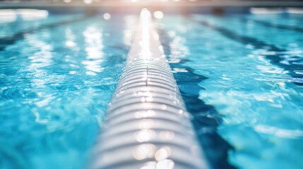 Obraz premium A swimming pool's lane line with a focus on its buoyancy and color, outdoor setting with sunlight reflection, Fresh style
