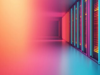 Obraz premium Holographic blueprint of cloud systems interacting with datacenter servers, tech innovation