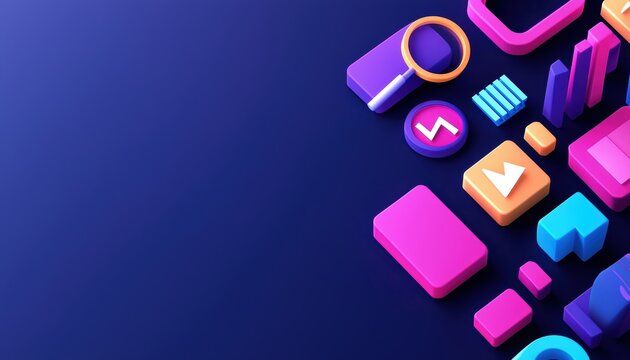 Abstract figure surrounded by SEO icons like magnifying glasses and web elements, symbolizing digital marketing tactics and strategies