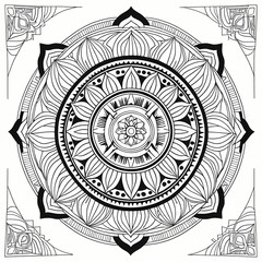 Fototapeta premium complex Intricate mandala design, featuring complex geometric patterns with with clear, bold lines. white background, coloring book page