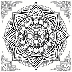 Fototapeta premium complex Intricate mandala design, featuring complex geometric patterns with with clear, bold lines. white background, coloring book page