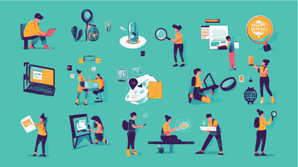 
Software testing process. People looking for mistakes and web bugs in applications and computer programs.
