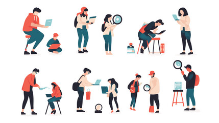 
Software testing process. People looking for mistakes and web bugs in applications and computer programs.
