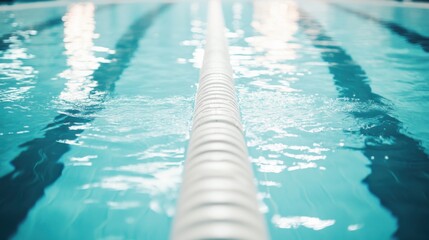 Obraz premium A swimming pool's lane marker with shimmering water, indoor setting with sunlight filtering through, Fresh style