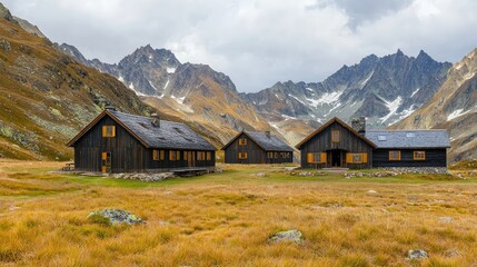 Obraz premium Mountain Ranger Barracks at High Altitude Landscape