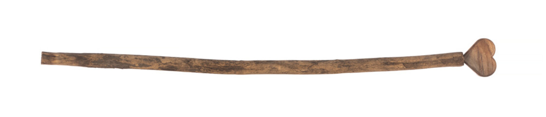 old wooden walking stick isolated on white background