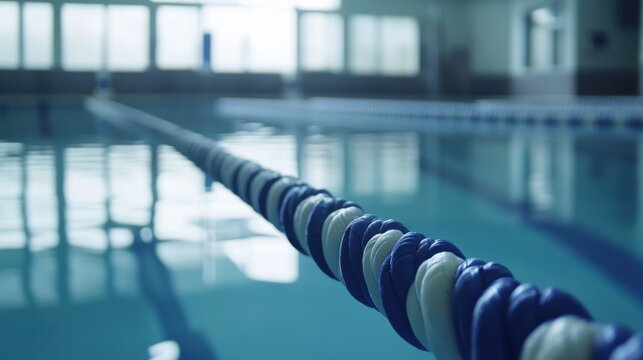 A swimming pool's lane rope connector, indoor setting with clear water, Urban style