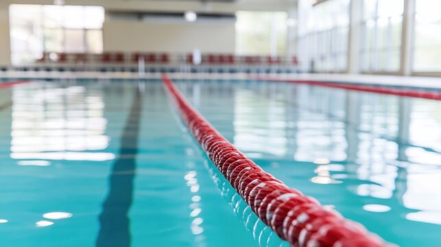 A swimming pool's lane rope connector, indoor setting with clear water, Urban style
