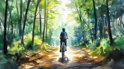 Obraz premium Serene Bicycle Ride Through Forest Path