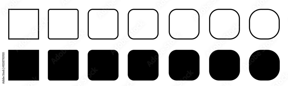 Poster Squares set with rounded borders and corners in various styles flat and outline, geometric shapes and frames isolated