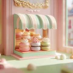 Cute isometric style Pastry macaron shop generative AI