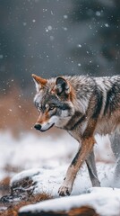 Obraz premium Lone Wolf Journeying Through a Snowstorm
