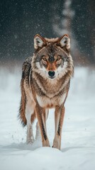 Obraz premium Lone Wolf Navigating Through Fierce Snowstorm