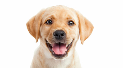 Playful Puppy Portrait, a cheerful and energetic puppy isolated against a clean white backdrop, showcasing vibrant colors and joyful expressions, perfect for highlighting its playful nature.