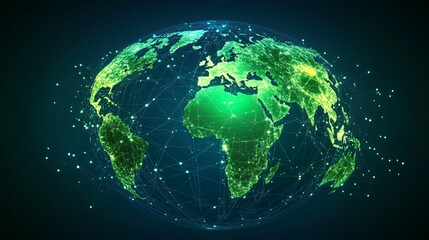 Fototapeta premium A glowing green earth with a network of interconnected lines