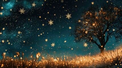 Naklejka premium Enchanted Night with Glowing Snowflakes