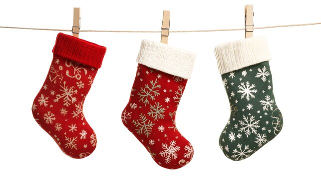 Christmas stockings hanging on isolated background