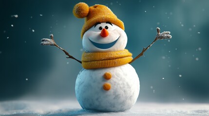Fototapeta premium Christmas snowman with happy expression