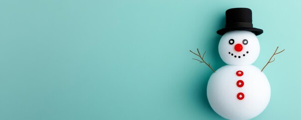 Snowman with button eyes and a twinkling red nose, adding holiday cheer