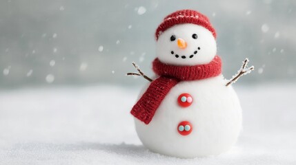 Fototapeta premium Snowman with candy buttons and a red wool scarf, adding sweetness to the snow