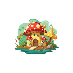 Amanita Muscaria mushroom house in a natural 