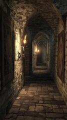 Fototapeta premium Dimly Lit Corridor in an Old Castle