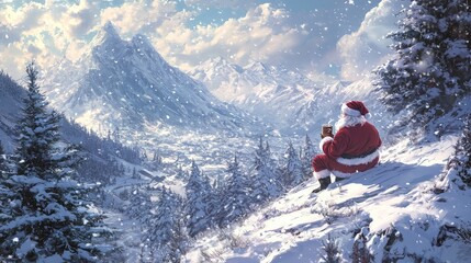 Santa Claus Enjoys a Winter Break in a Scenic Landscape