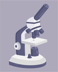 Vector illustration depicting a microscope in a laboratory setting. A compound lens captures fine details, illustrating important laboratory equipment used for scientific research and analysis
