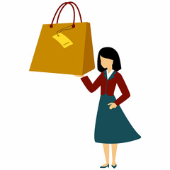 Illustration of Woman Holding Shopping Bag