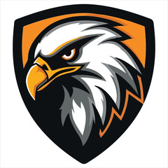 simple gamer style shield style sports logo with an eagle for a sports store, on a white background
