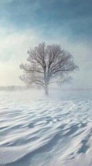 Majestic Tree in Snowy Prairie Landscape