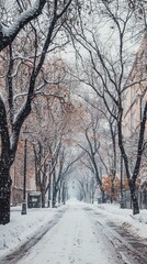 Obraz premium Quiet Snowy Street in an Empty Cityscape
