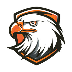 simple gamer style shield style sports logo with an eagle for a sports store, on a white background
