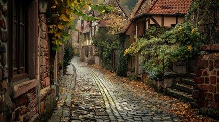 Fototapeta premium A cobblestone street in a historic European town