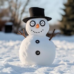 Obraz premium Snowman with oversized button eyes, adding whimsy to a snowy yard