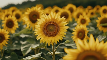 Fototapeta premium Vibrant Sunflower Field in Full Bloom