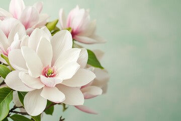 Fototapeta premium Elegant White Magnolia Blossom in Soft Light - Serene Floral Beauty with Delicate Textures and Romance