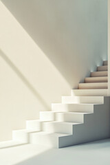 Staircase in minimalist interior with soft lighting and shadows, background