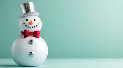 Snowman with shiny silver buttons and a red bowtie, festive winter design